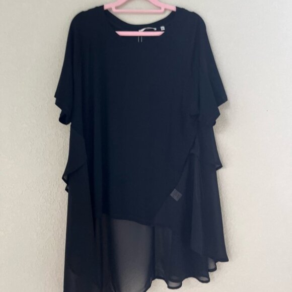 Patrizia Luca Milano High Low Tunic Top Shirt M/L Black Lagenlook Layered NEW - Picture 1 of 9
